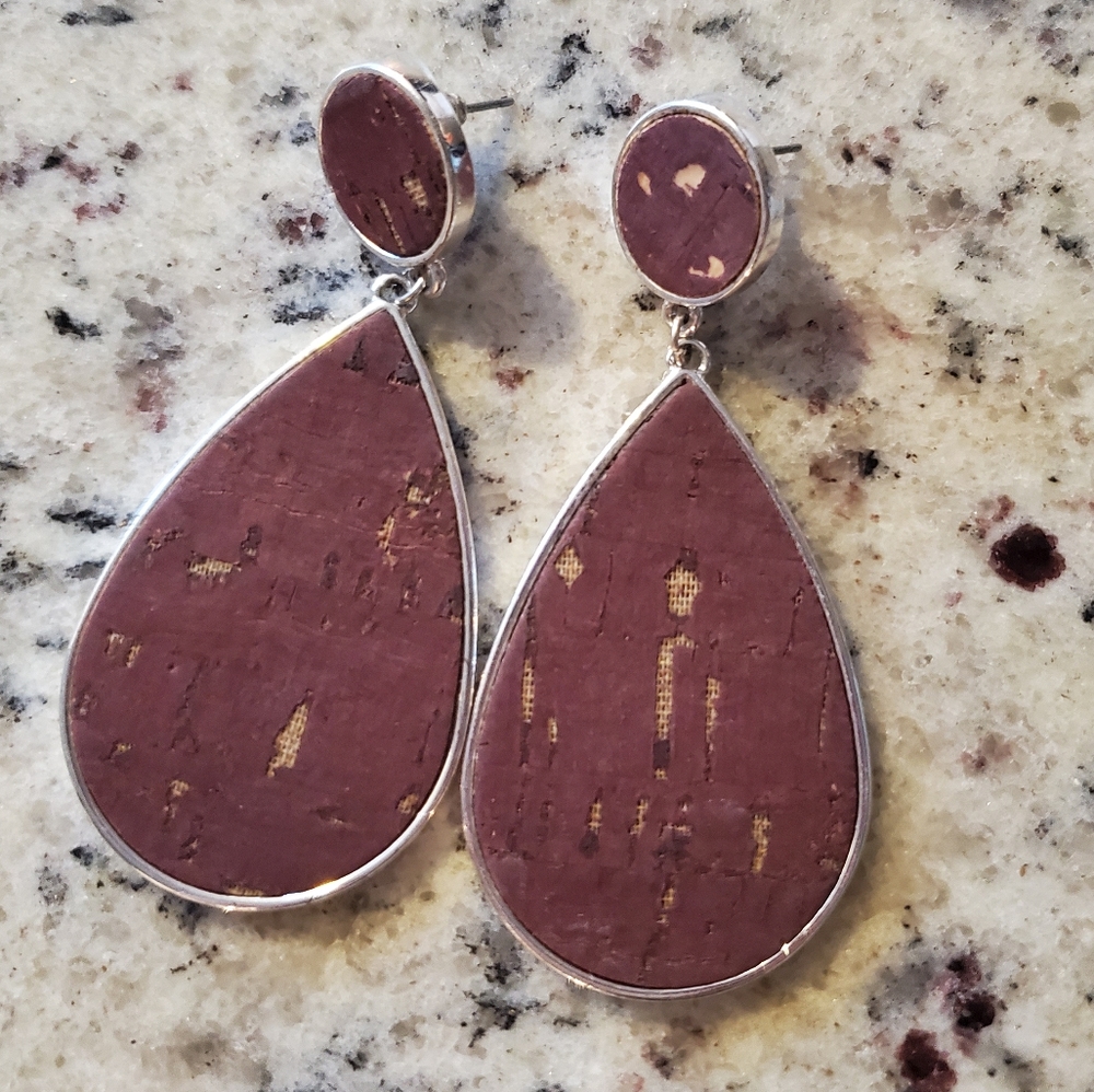 Maroon and silver round earrings
